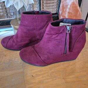 Burgundy Wedge Heeled Booties with zipper. Size 7